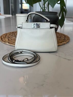 Fendi Peekaboo Micro White Leather Crossbody Top Handle Bag